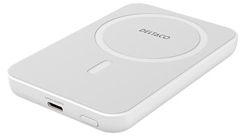 Deltaco Powerbank 5000 mAh, trådlös laddning, PD 20 W, magnet, vit