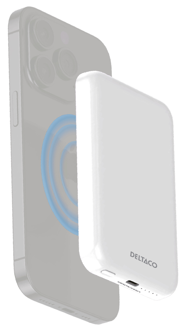 Deltaco Powerbank 5000 mAh, trådlös laddning, PD 20 W, magnet, vit - 3