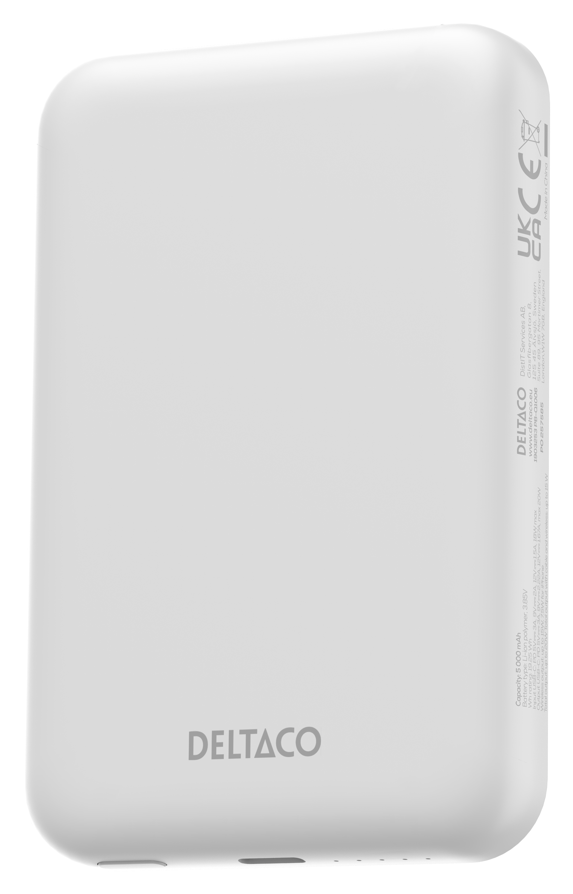 Deltaco Powerbank 5000 mAh, trådlös laddning, PD 20 W, magnet, vit - 4