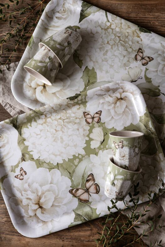 Majas tarjotin Melamiini Valkoinen Hortensia &amp; perhoset - 3