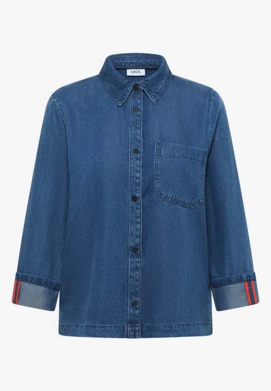 Washed Denim Look Blouse - Cecil - 6