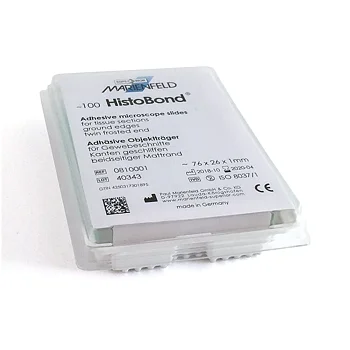 Objektglas Histobond - Utgången datum - 76 x 26 mm, 1 mm, +/-0,05 mm, skurna, f.d. IVD 90/79/EC, CE, 100st