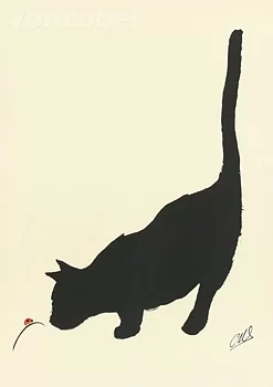 Cat and Ladybird, Claude-Henri Saunier, Greeting Card