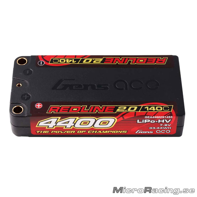 GENS ACE - Battery LiPo, Redline 2.0, Shorty,  2S 140C, 7.6V/4400mAh