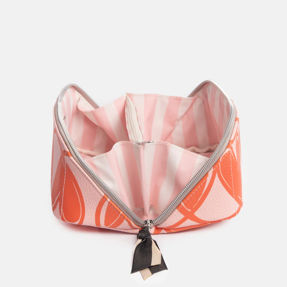 Pink/Orange Linked Hearts Diagonal Cosmetic Bag - 2