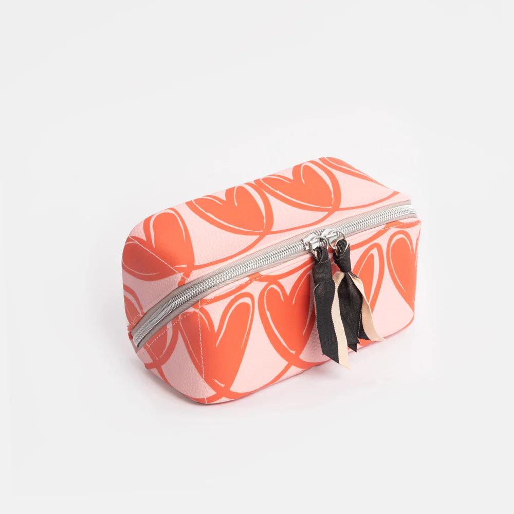 Pink/Orange Linked Hearts Diagonal Cosmetic Bag - 3