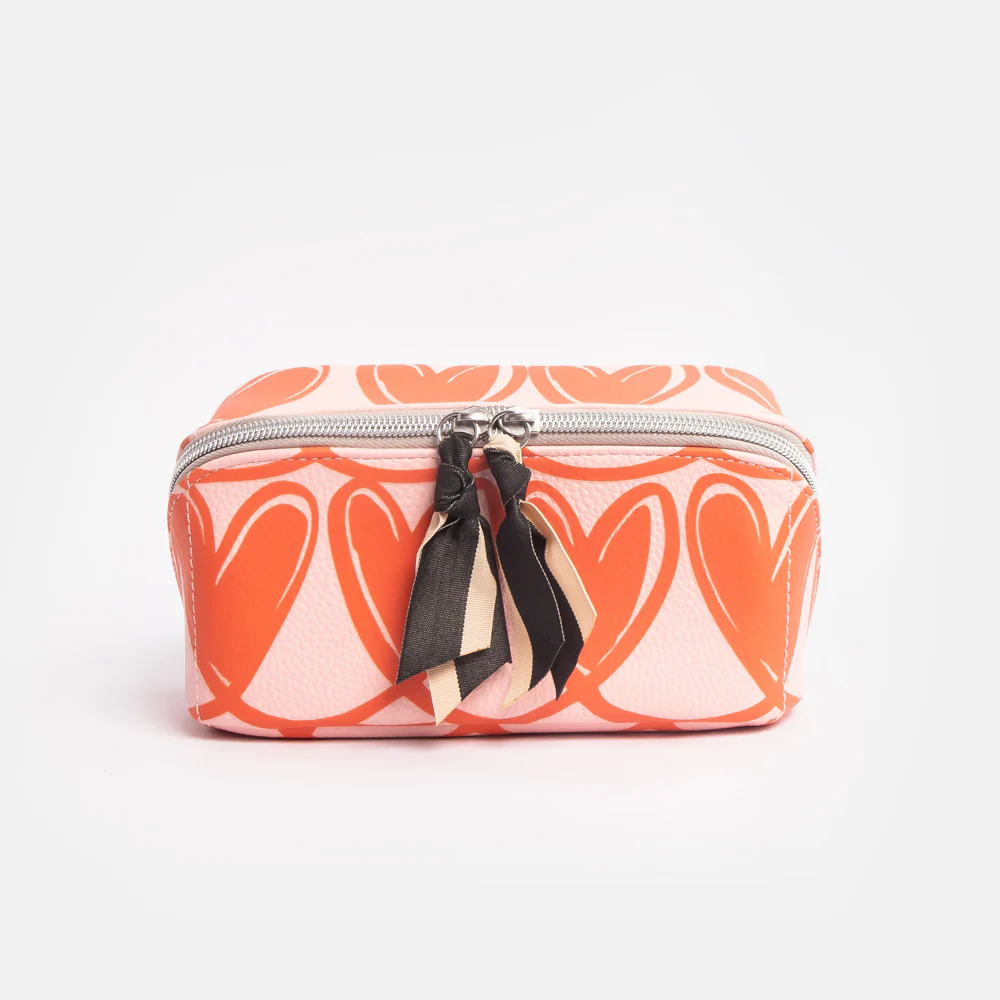 Pink/Orange Linked Hearts Diagonal Cosmetic Bag