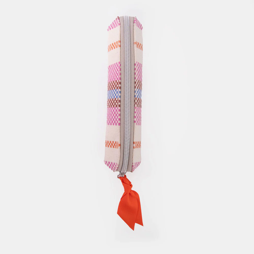 Checkerboard Stripe Printed Canvas Pencil Case - 2