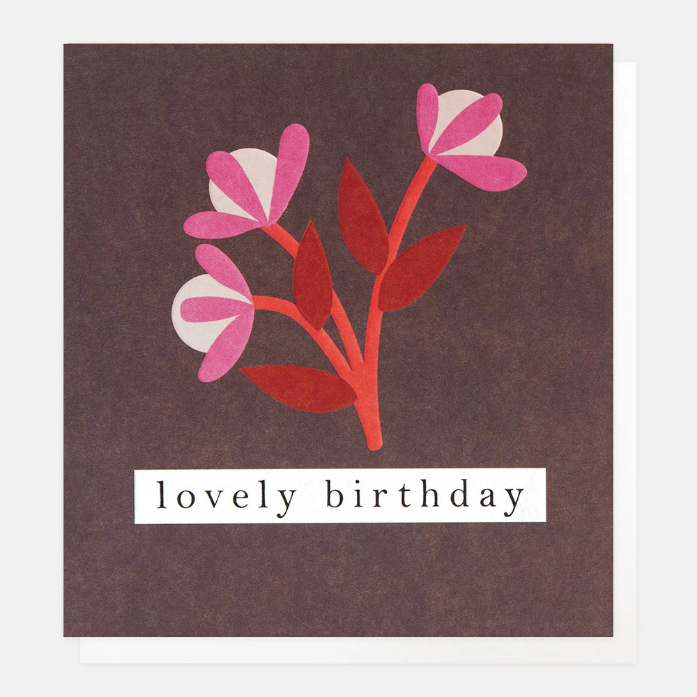 Lovely Birthday Red Flower Sprig On Burgundy, Greeting Card