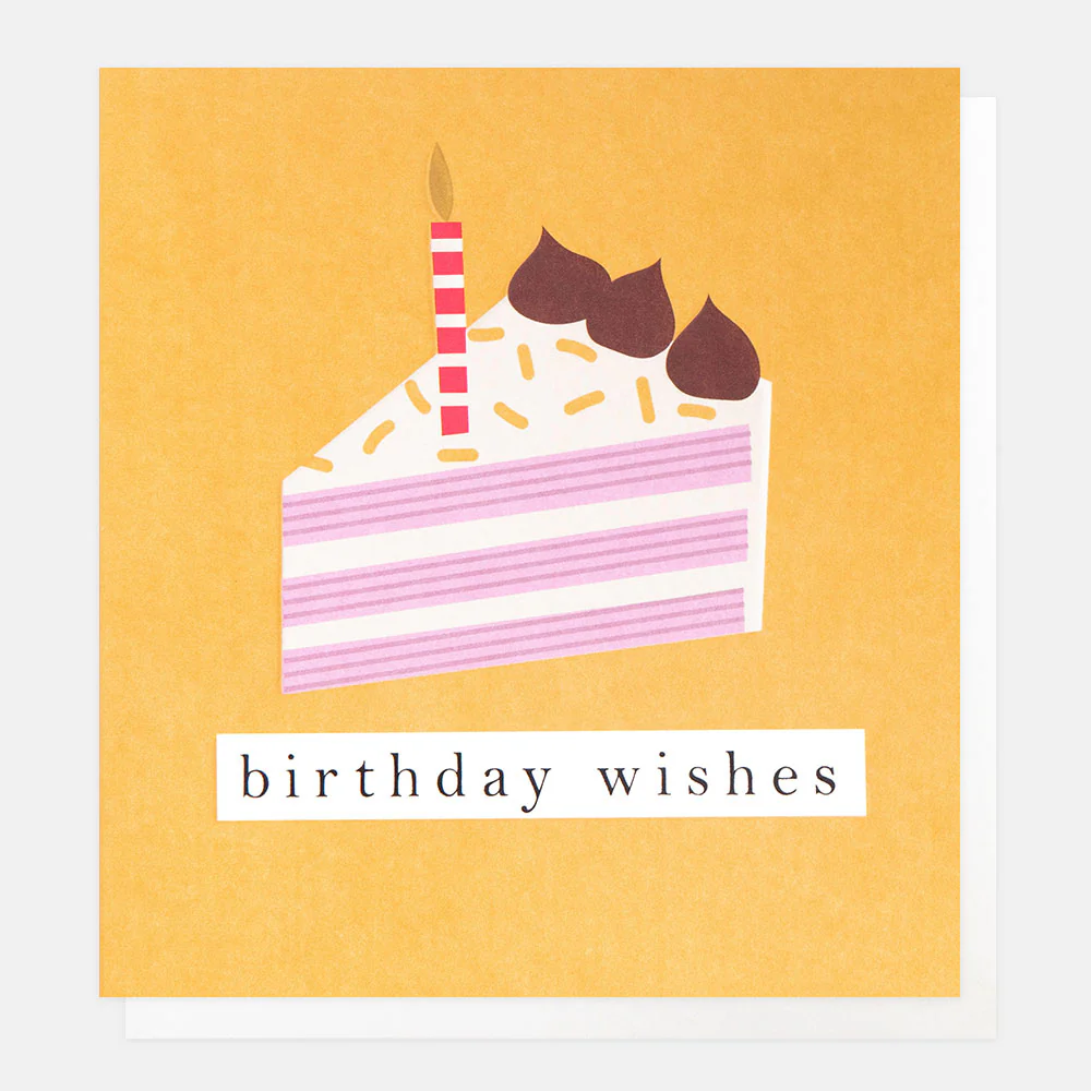 Birthday Wishes Slice Of Cake On Mustard, Greeting Card