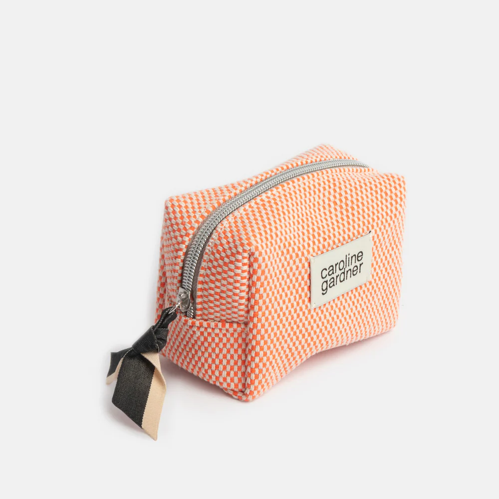 Orange Woven Mini Cube Cosmetic Bag