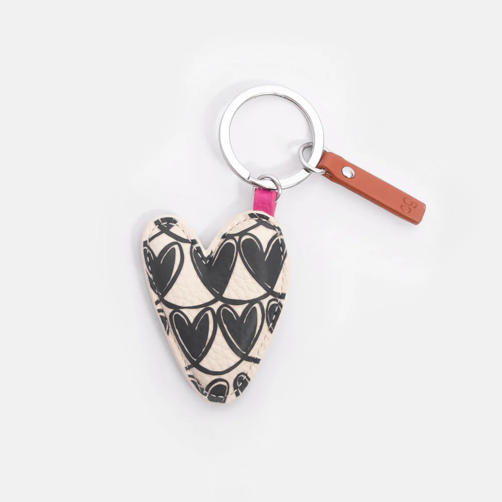 Mono Linked Hearts Printed Heart Keyring