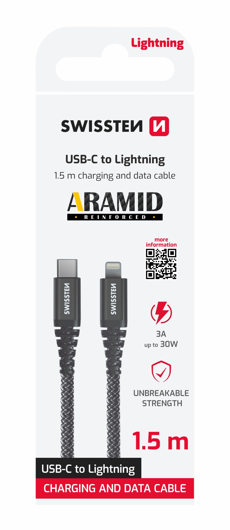 Swissten Aramid USB-C / Lightning 1,5m