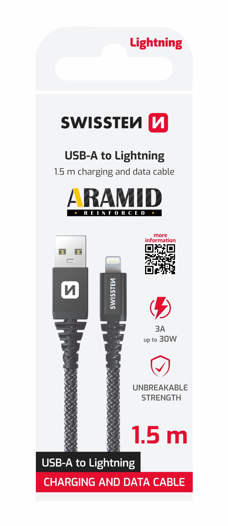Swissten Aramid USB / Lightning 1,5m