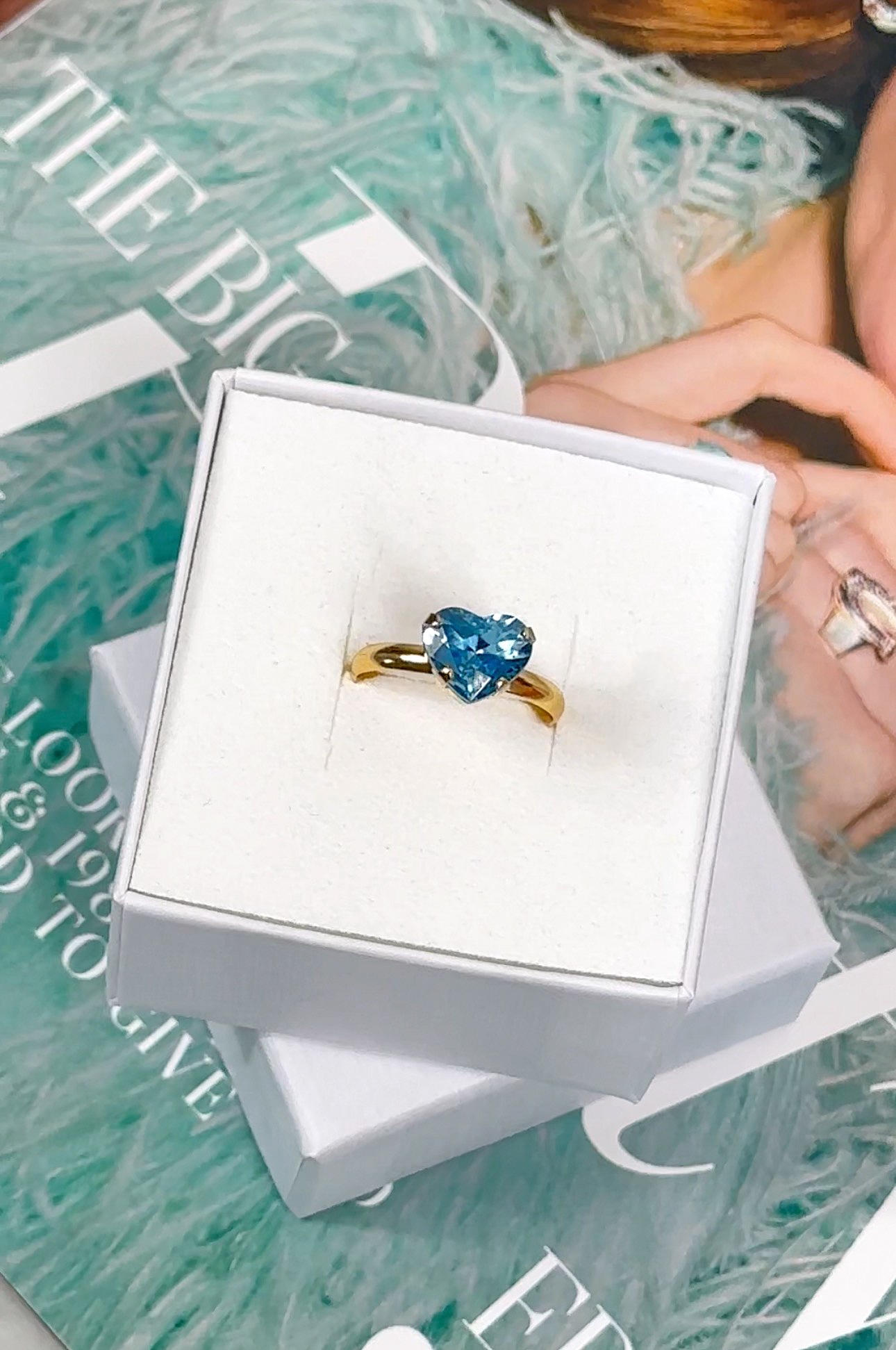 Ring Petite Forever Heart Aquamarine Gold