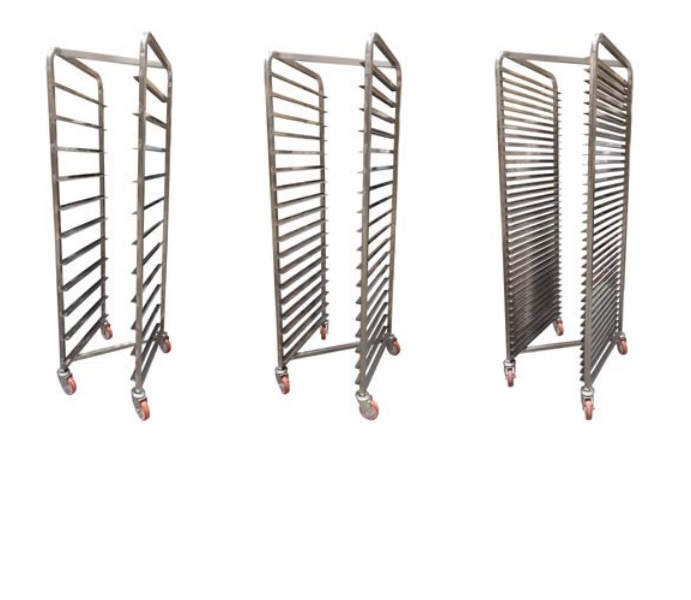 Rostfri bagerivagn 450x600 mm Z modell med hjul 100 mm H 1800 mm som sparplats
