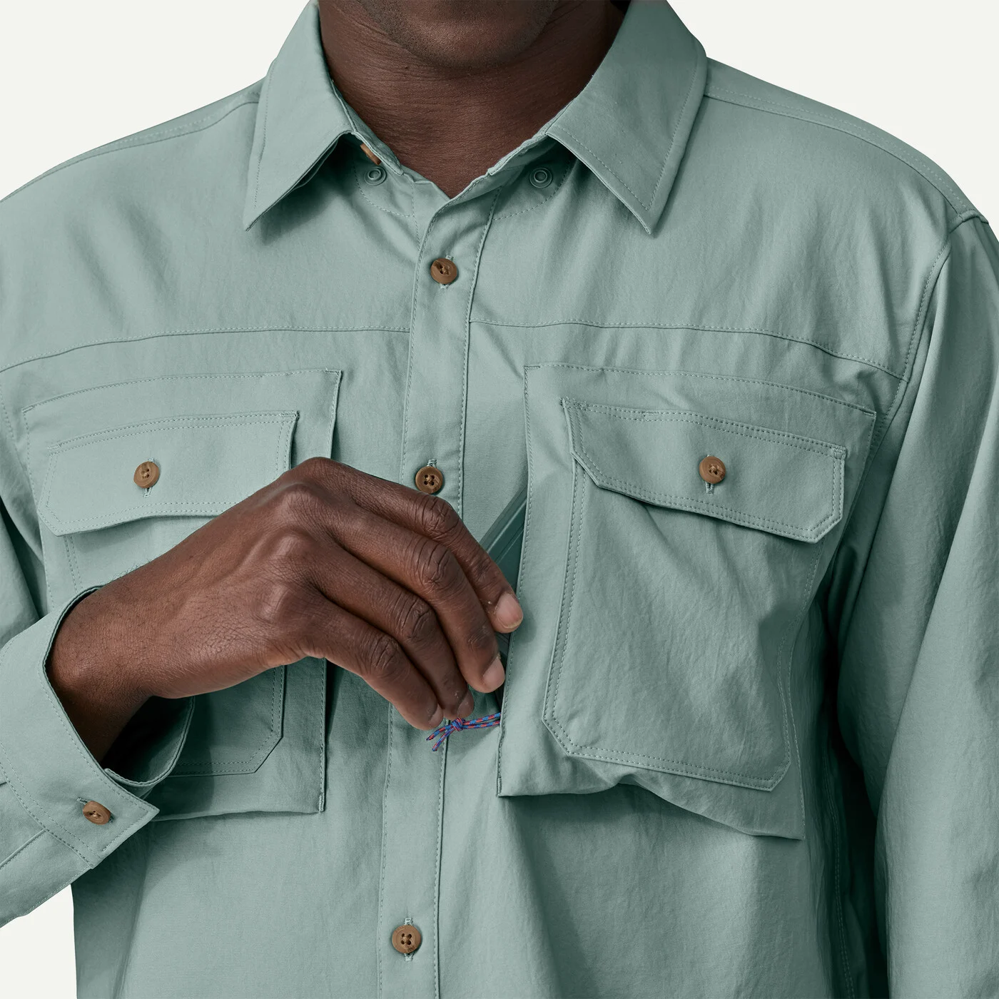 Patagonia L/S Self Guided Sun Shirt - Caper Green - 4