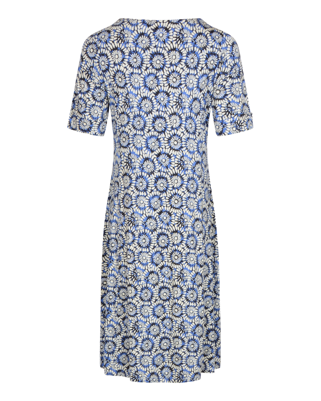 Klänning trikå v-ringad blommig offwhite/blå - 3