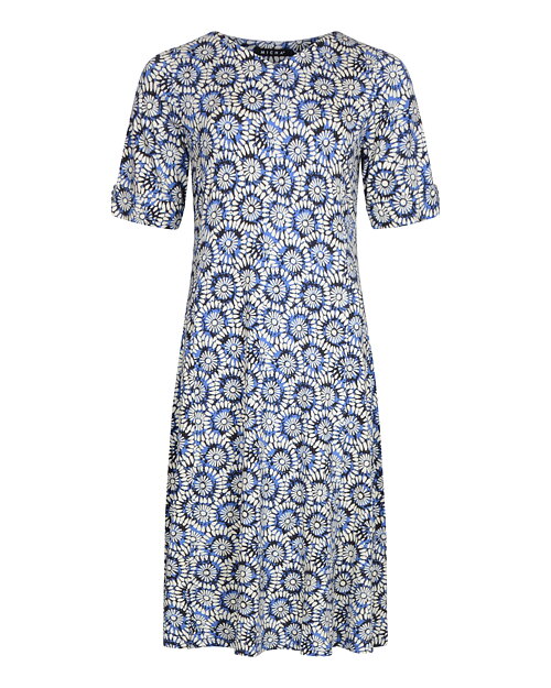 Klänning trikå v-ringad blommig offwhite/blå - 2