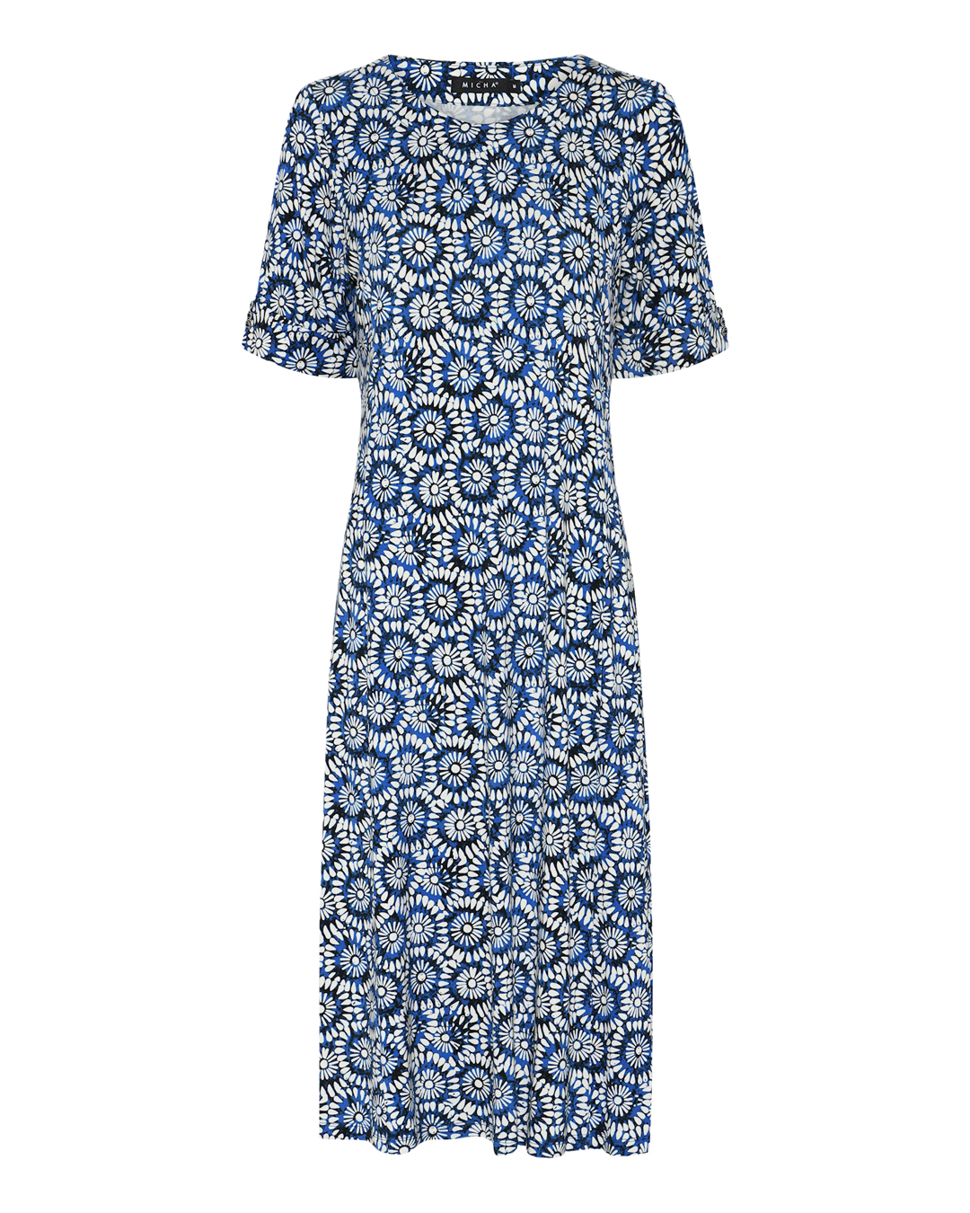Klänning trikå v-ringad blommig offwhite/blå - 4