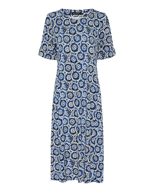 Klänning trikå v-ringad blommig offwhite/blå - 4