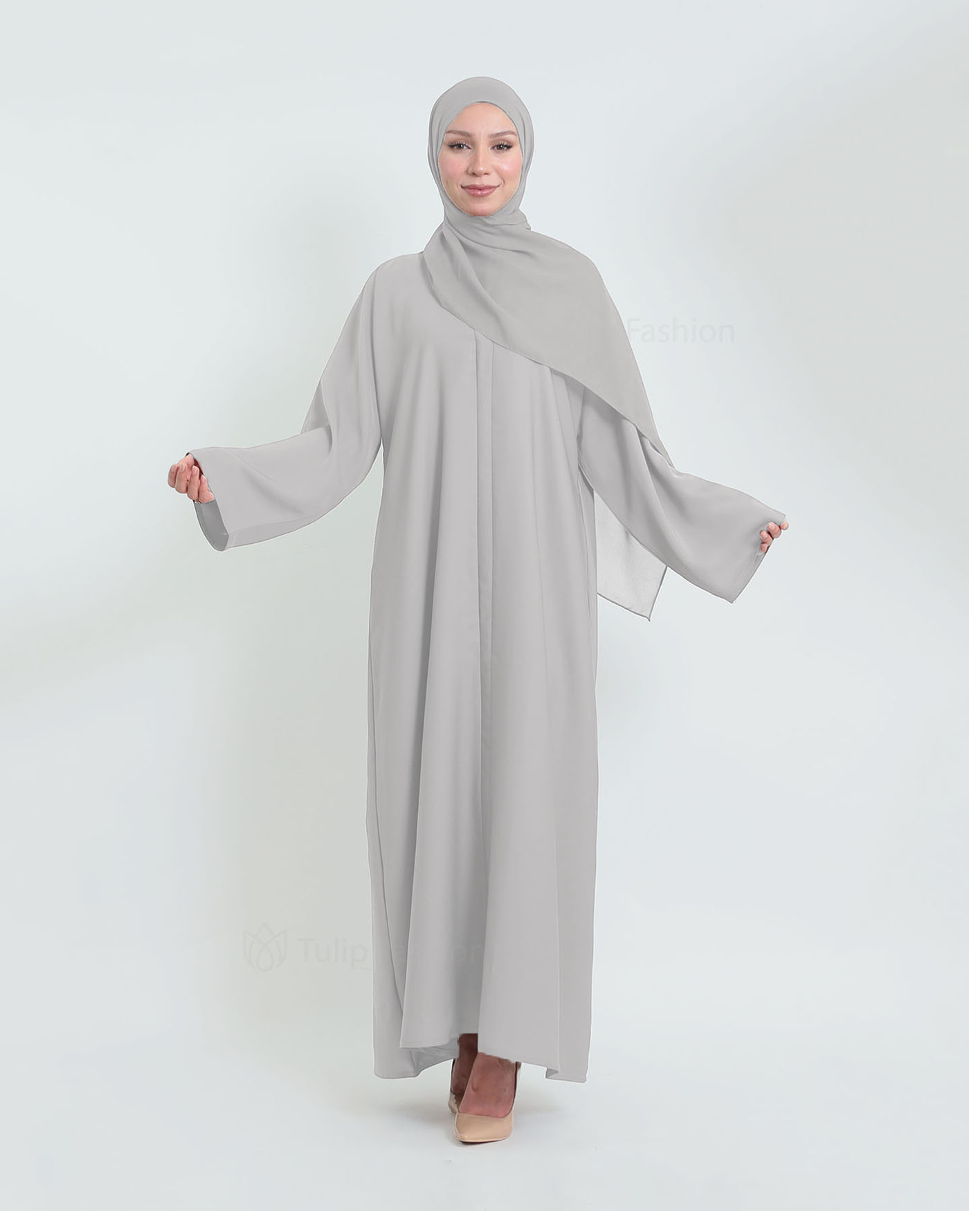 Abaya with matching Hijab - Light Gray