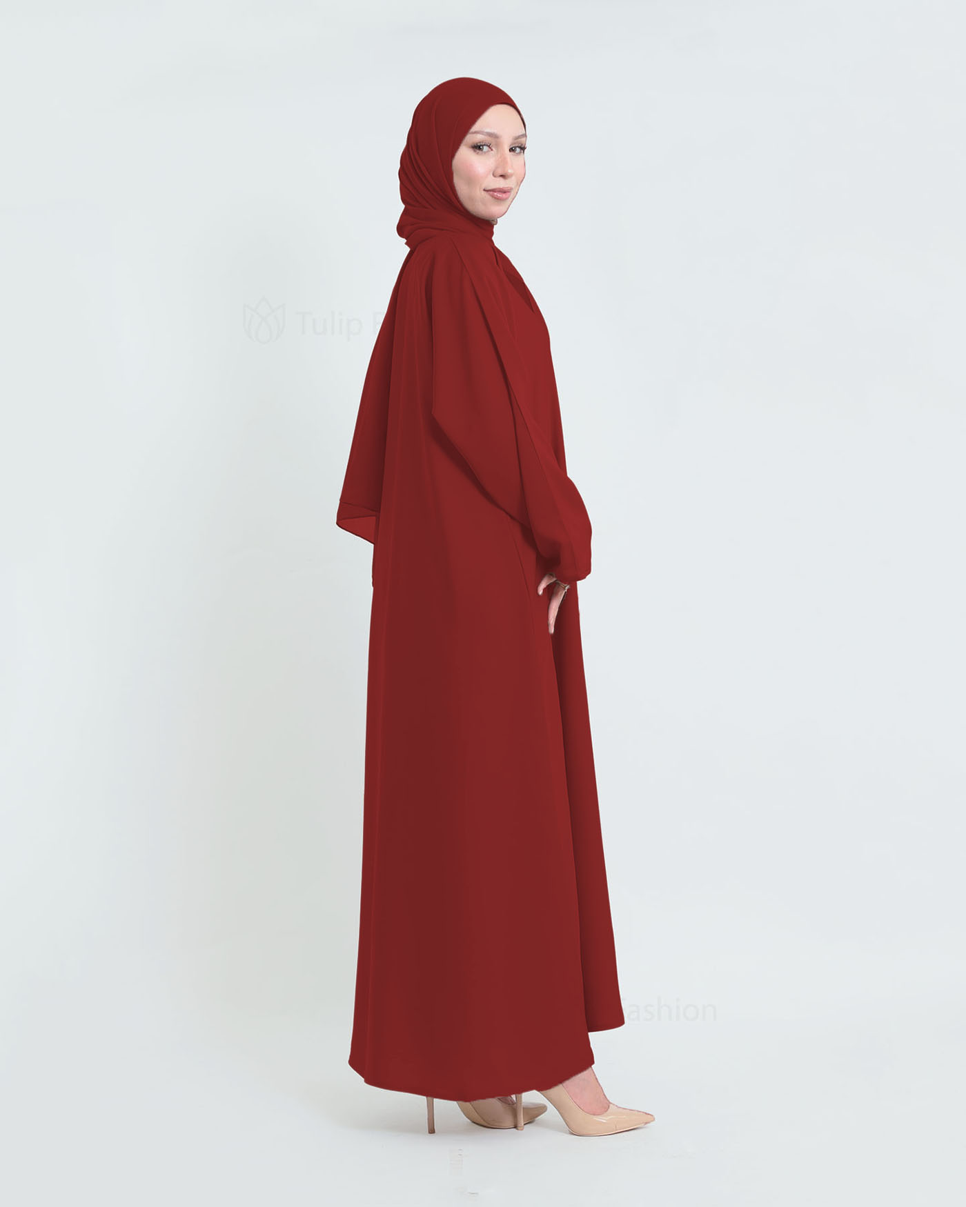 Abaya with matching Hijab - Maroon - 2