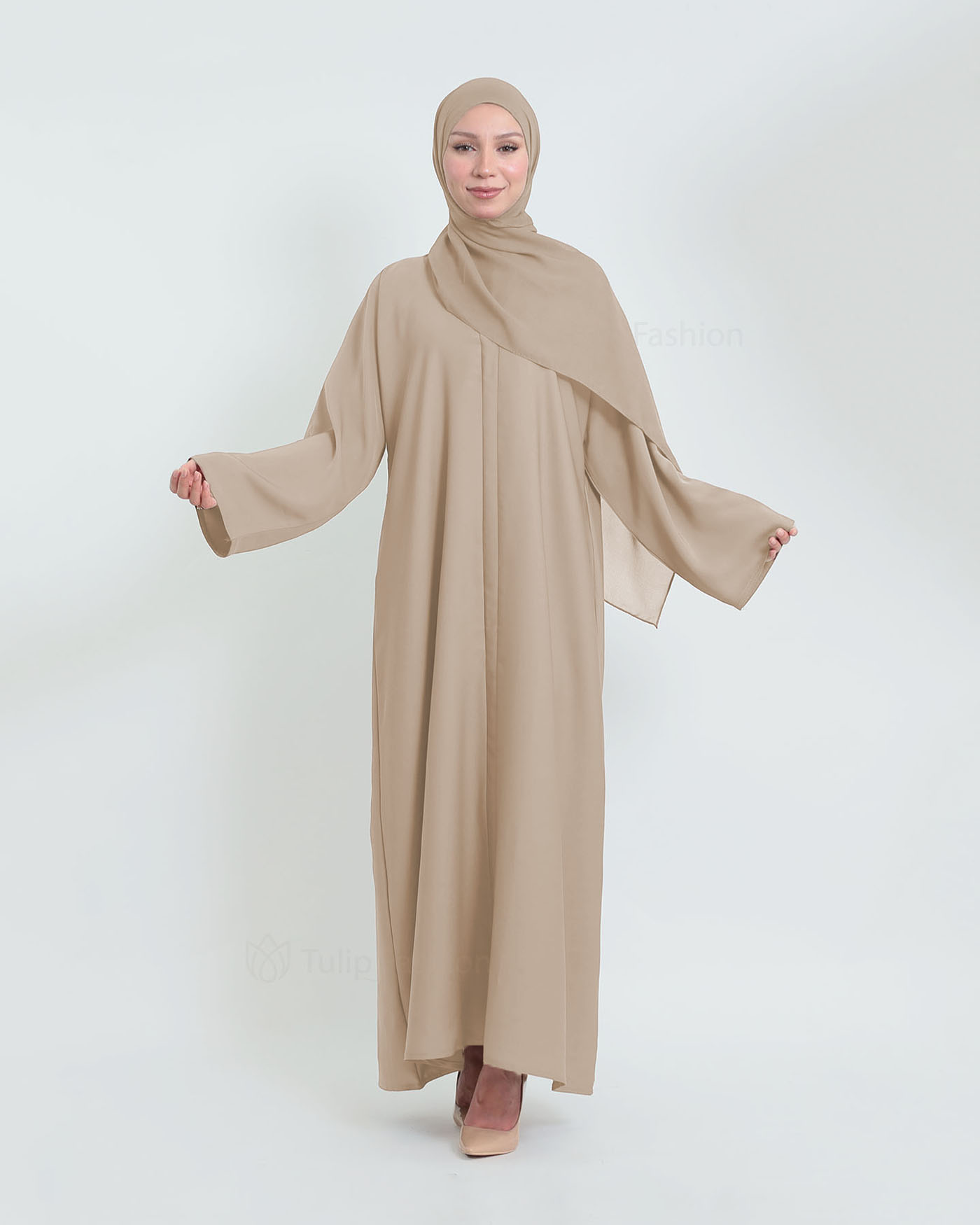 Abaya with matching Hijab - Nude Beige
