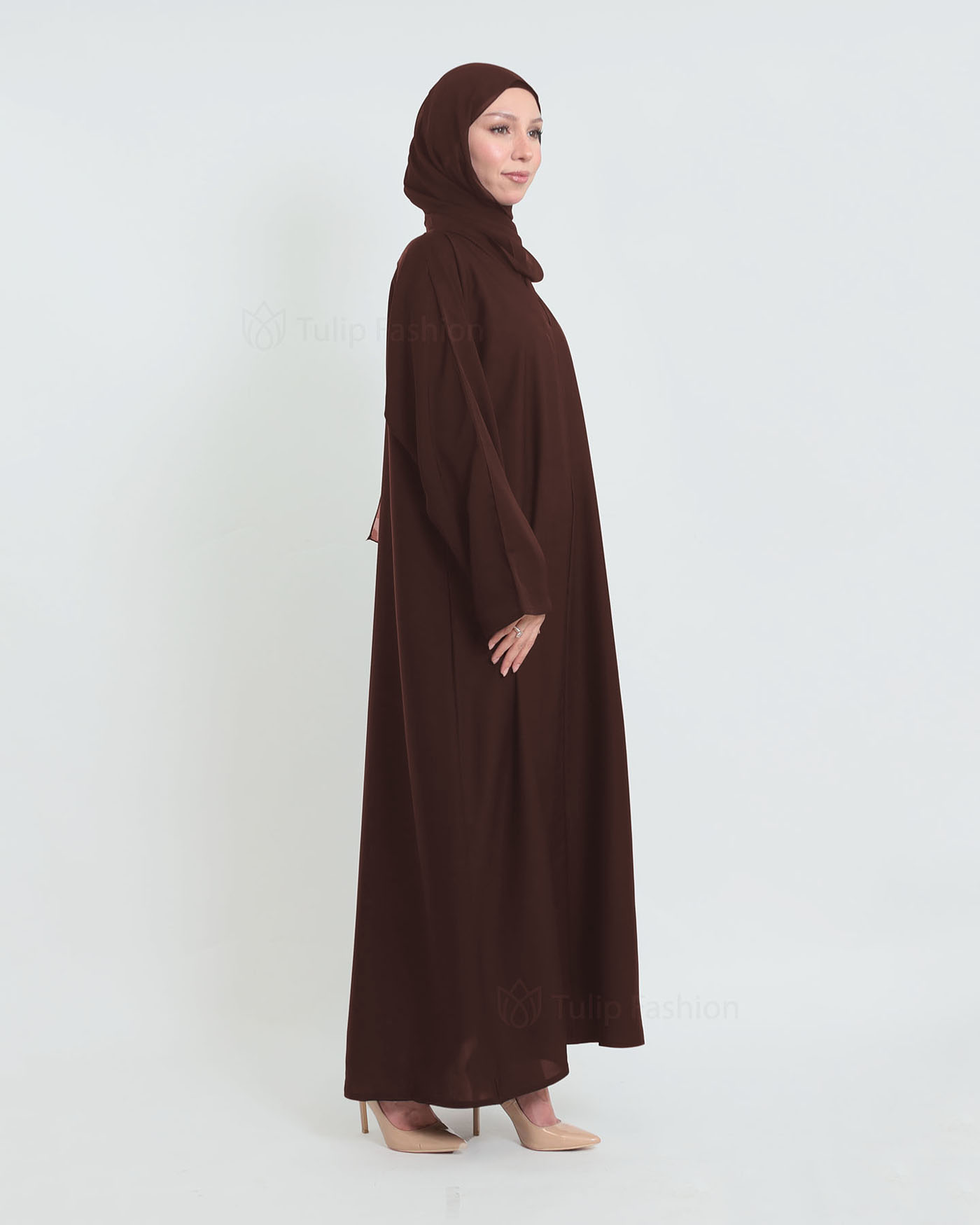 Abaya with matching Hijab - Brown - 2