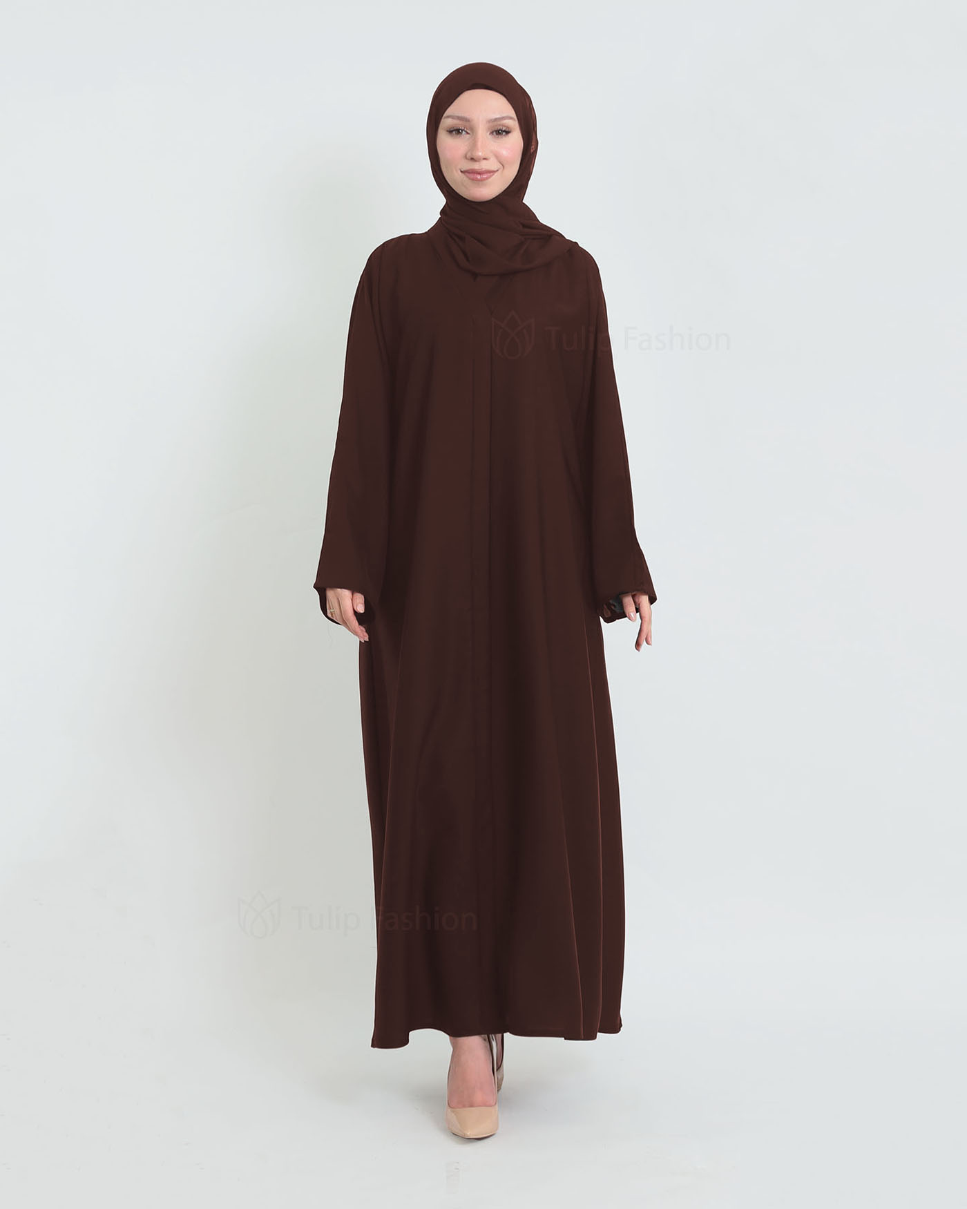 Abaya with matching Hijab - Brown - 3