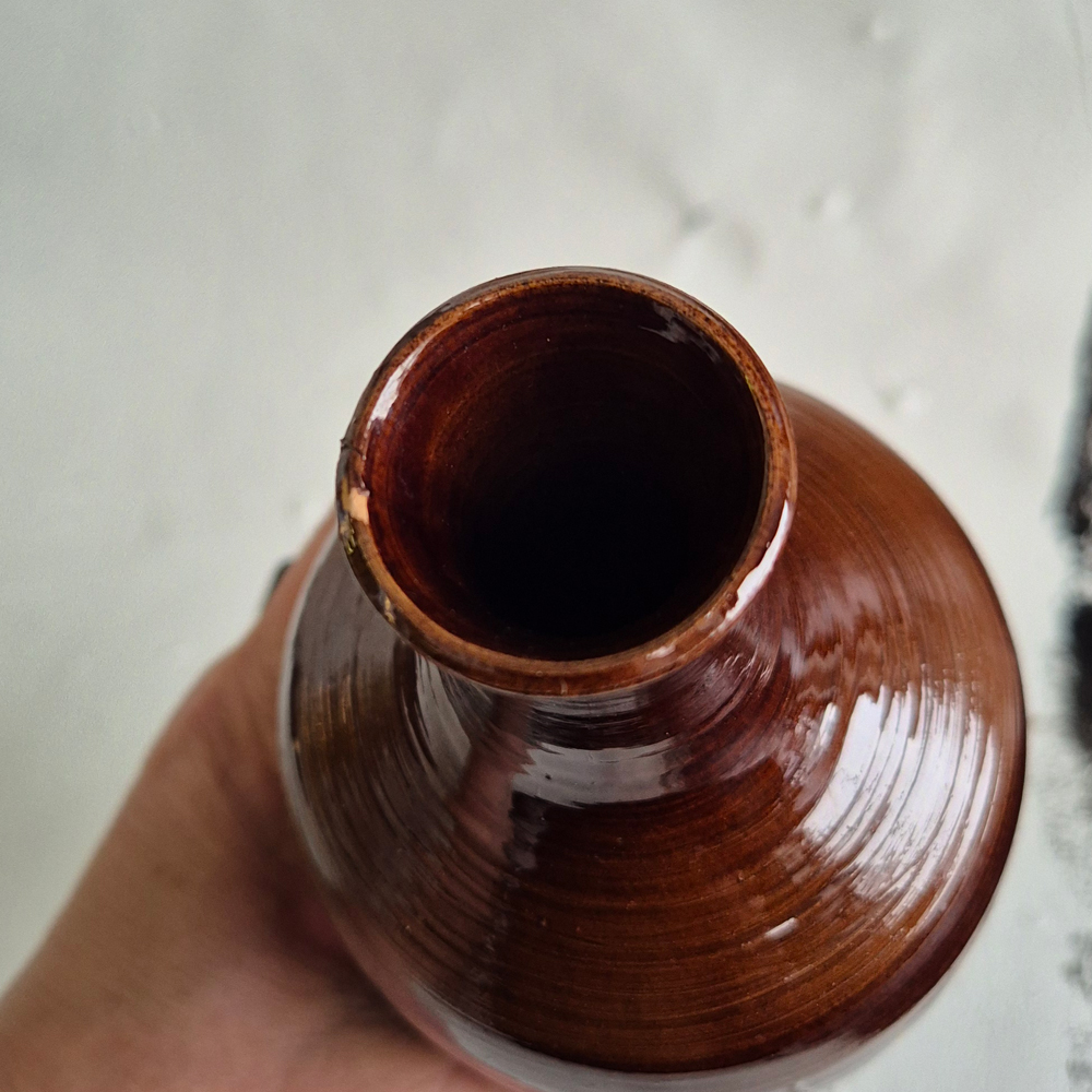 vintage VAS brun med droppglasyr, h 22,3 - 4