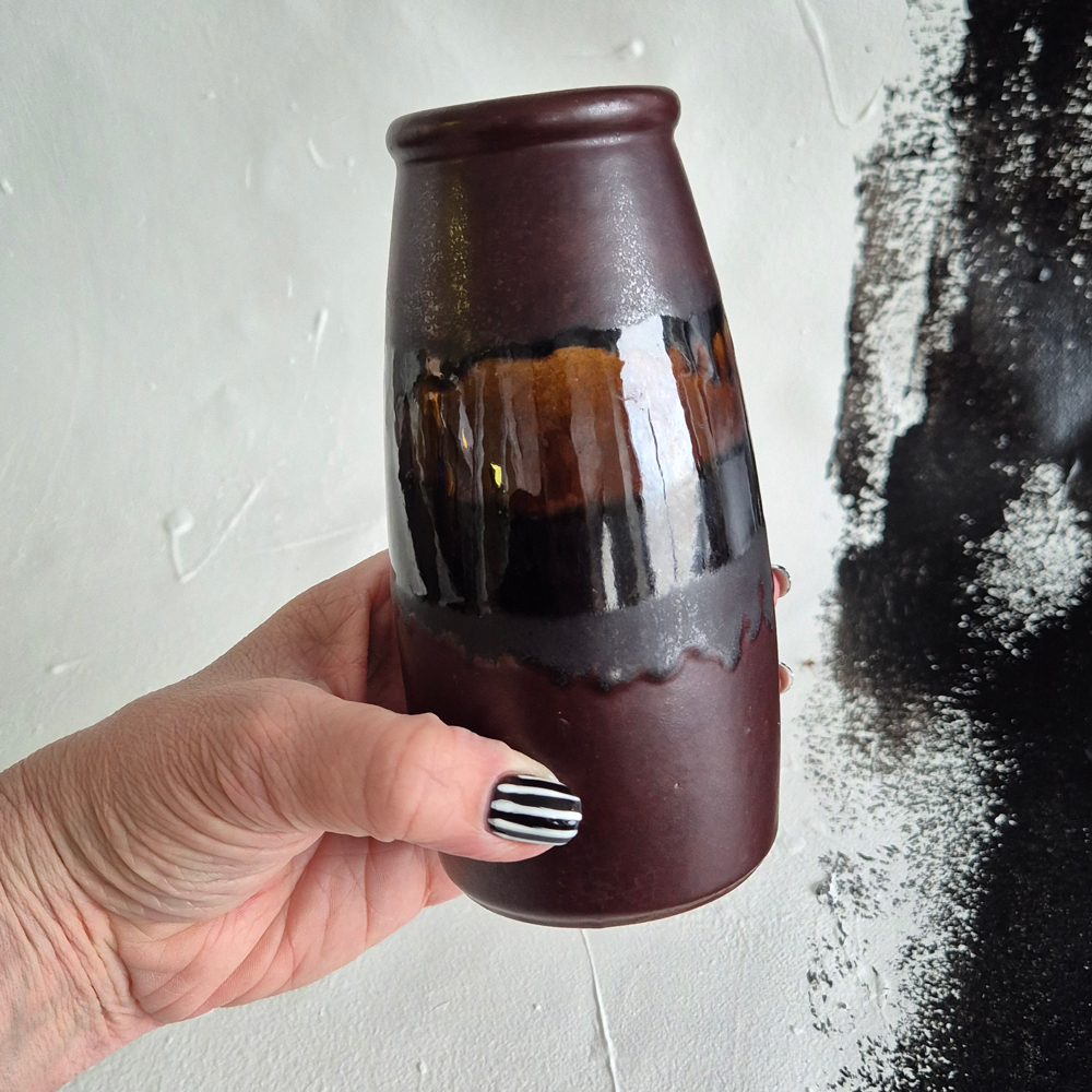 vintage VAS mörkbrun med rinnande glasyr, h 15 cm - 4