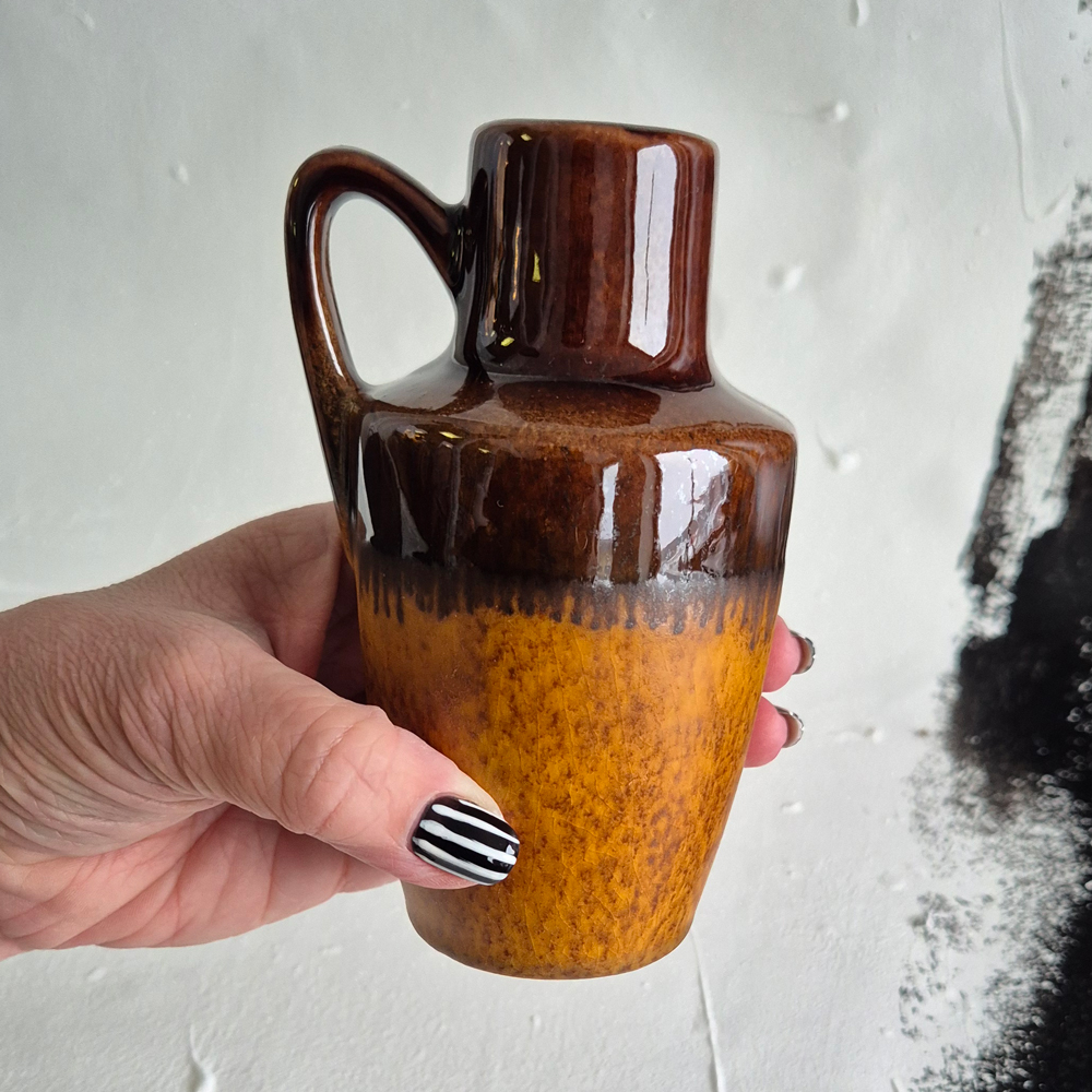 vintage VAS med hänkel, brun/gulbrun, W. Germany, h 13,5 cm - 3