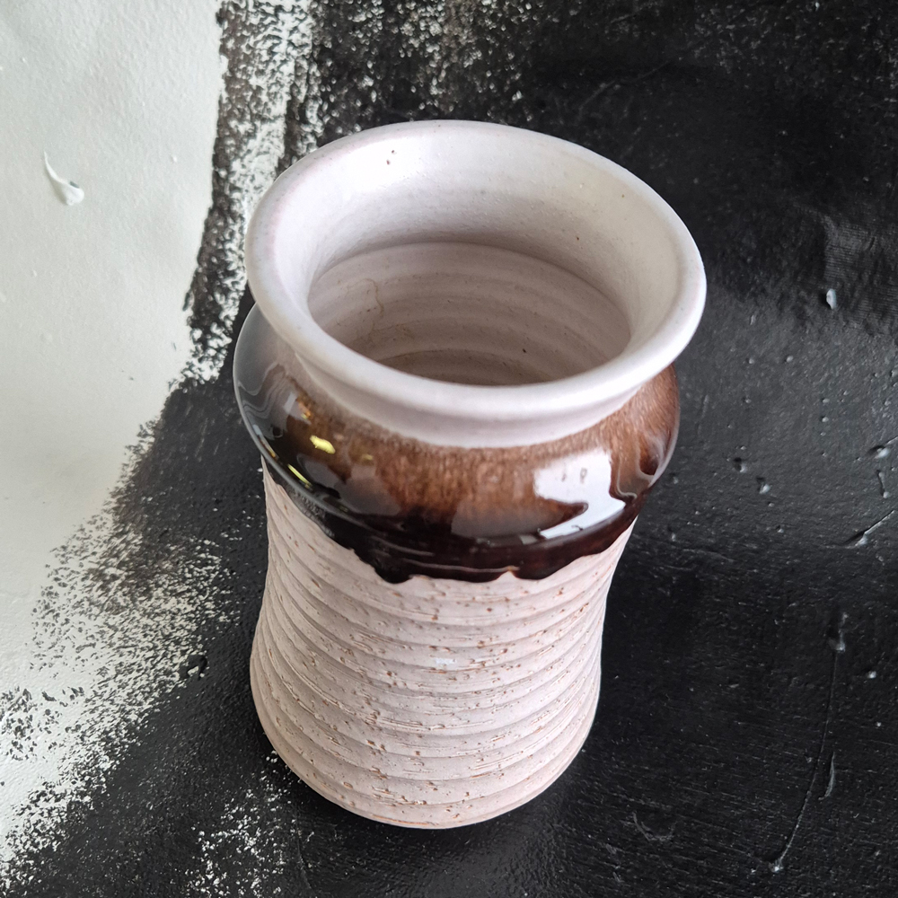 vintage VAS Steninge, beigevit med brunt, h 16,5 cm - 2