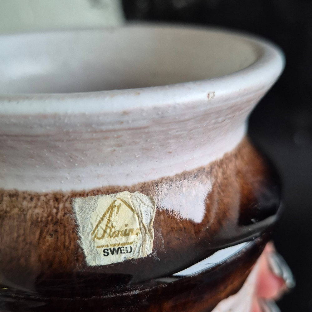 vintage VAS Steninge, beigevit med brunt, h 16,5 cm - 6