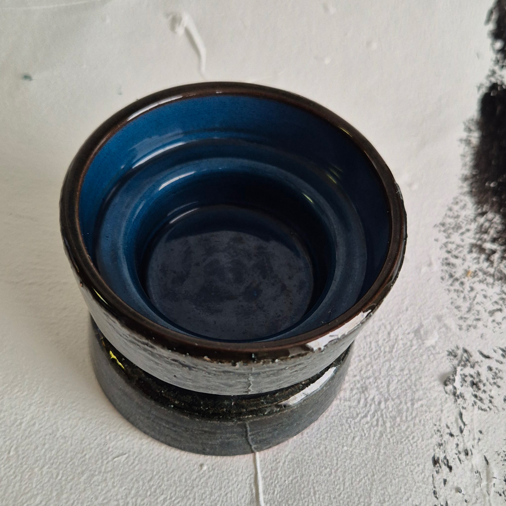 vintage LJUSLYKTA mörkgrön skrovlig glasyr,  h 7 cm - 3