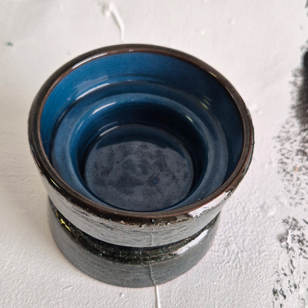 vintage LJUSLYKTA mörkgrön skrovlig glasyr,  h 7 cm - 4