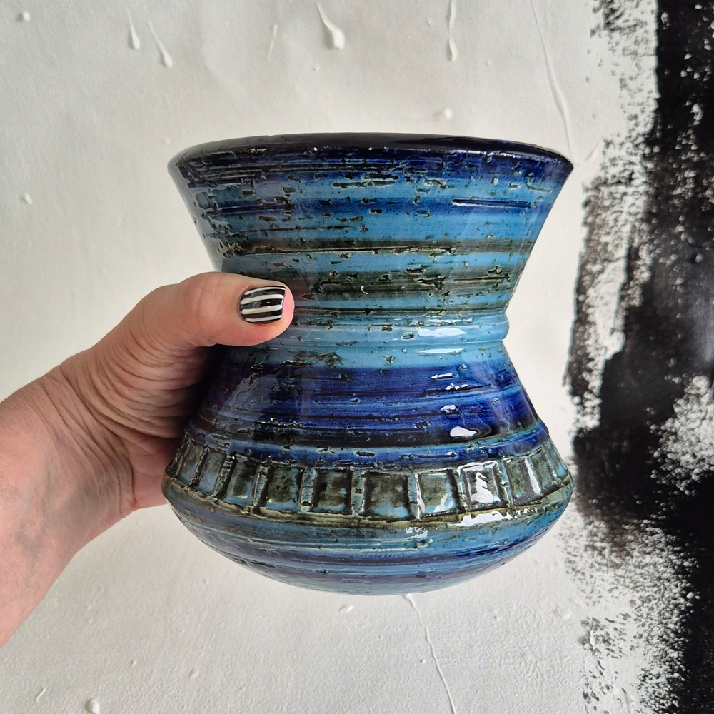 vintage VAS AWF Norge med vacker blå-turkos glasyr,  h 14 cm - 5