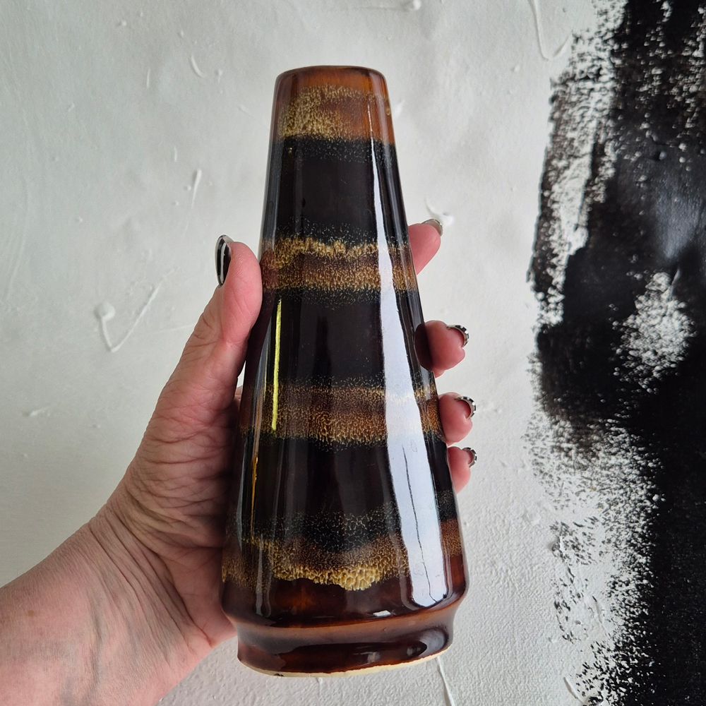 vintage VAS Mirostowickie Zaklady Cermaiczne, smal oval, brun med rinnig glasyr,  h 19,5 cm - 5