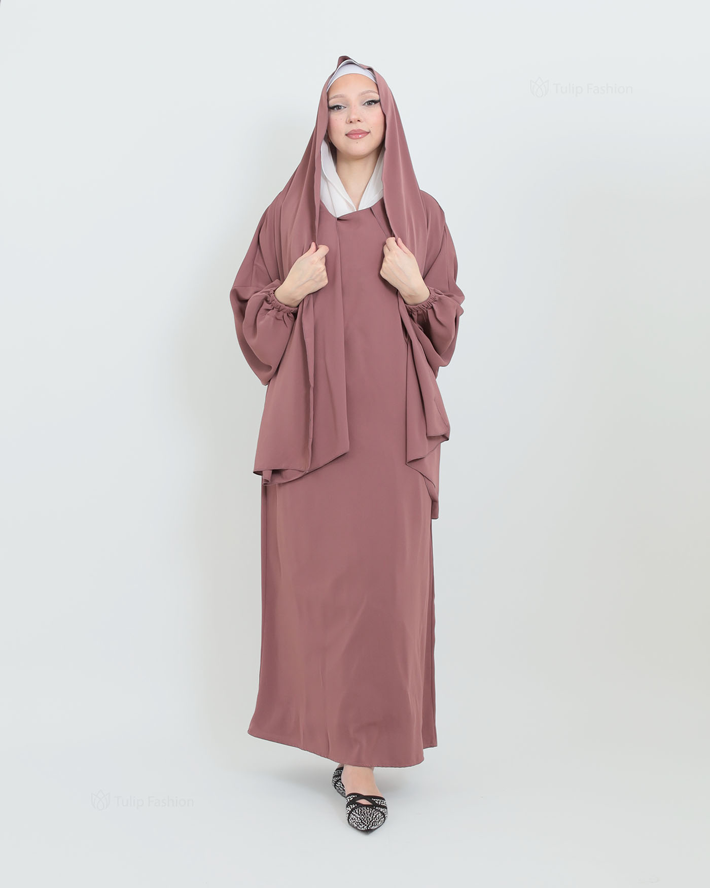 Abaya with Sewn-in Hijab - Purple - 5