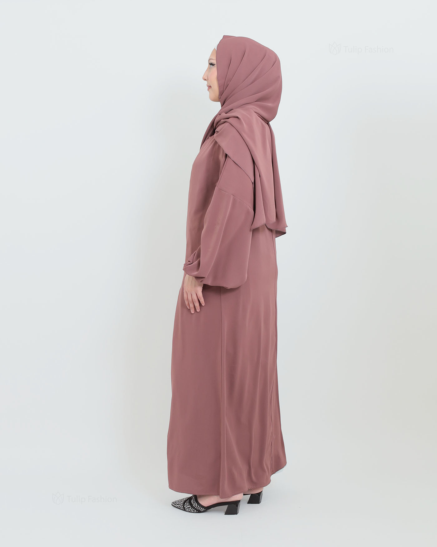 Abaya with Sewn-in Hijab - Purple - 3