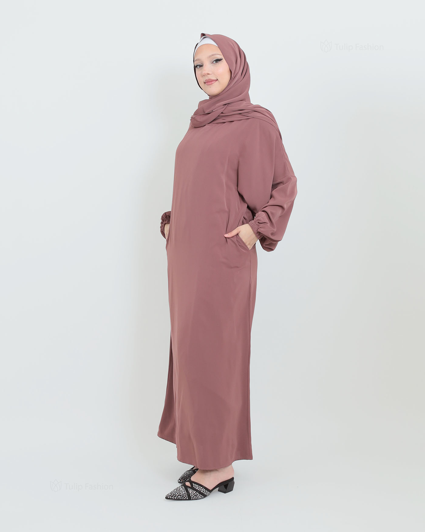 Abaya with Sewn-in Hijab - Purple - 2