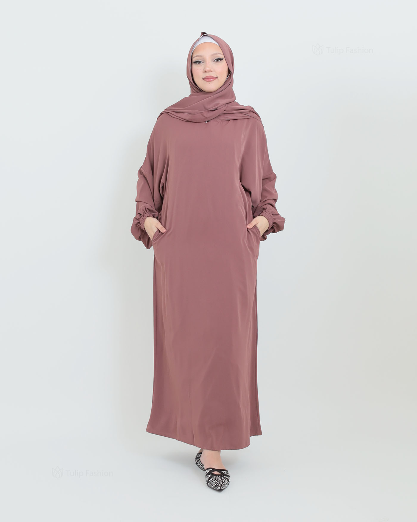 Abaya with Sewn-in Hijab - Purple