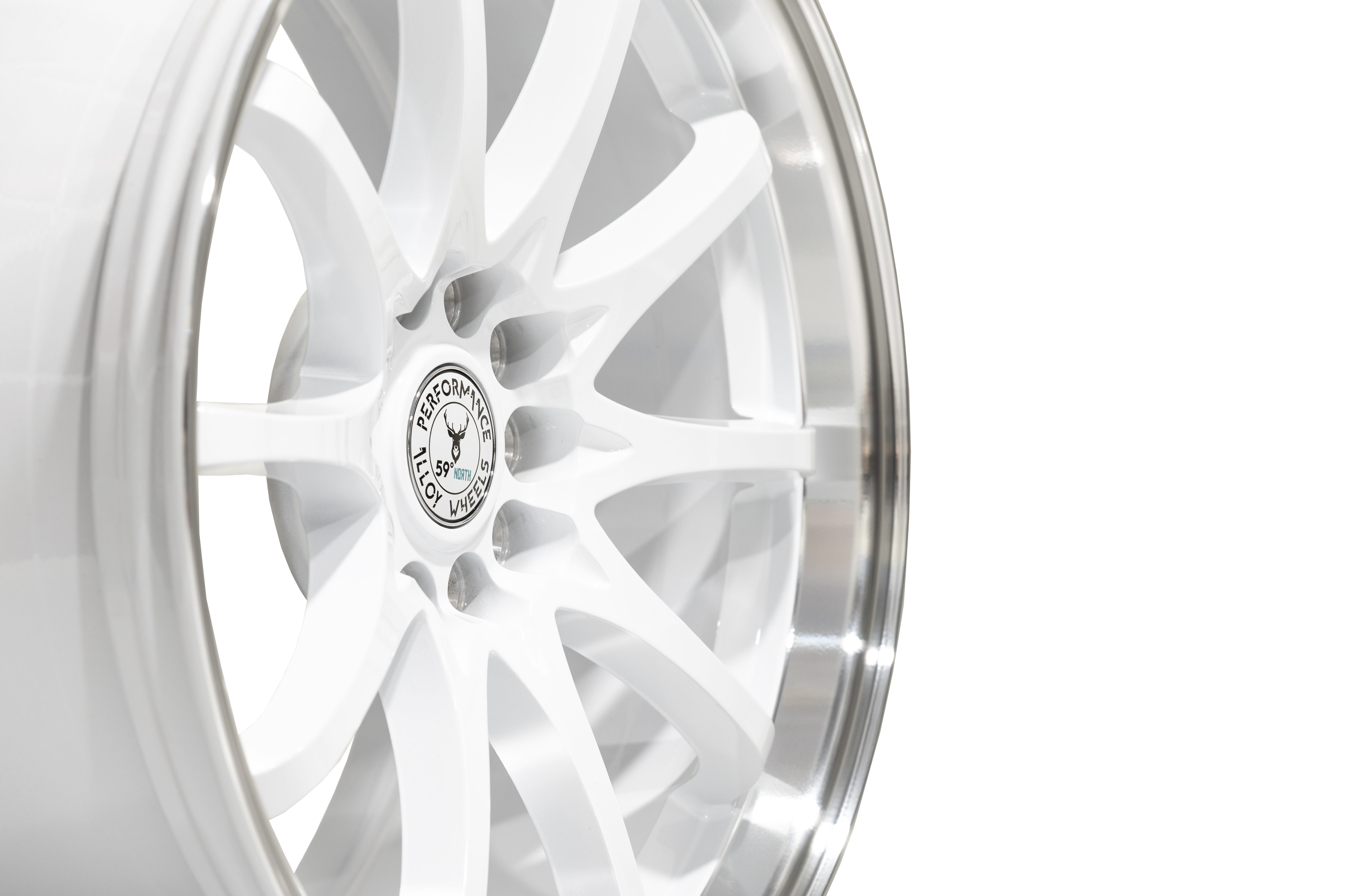 59°North Wheels D-012 8,5x18" ET30 5x114,3/5x120  Gloss white/polished lip - 2