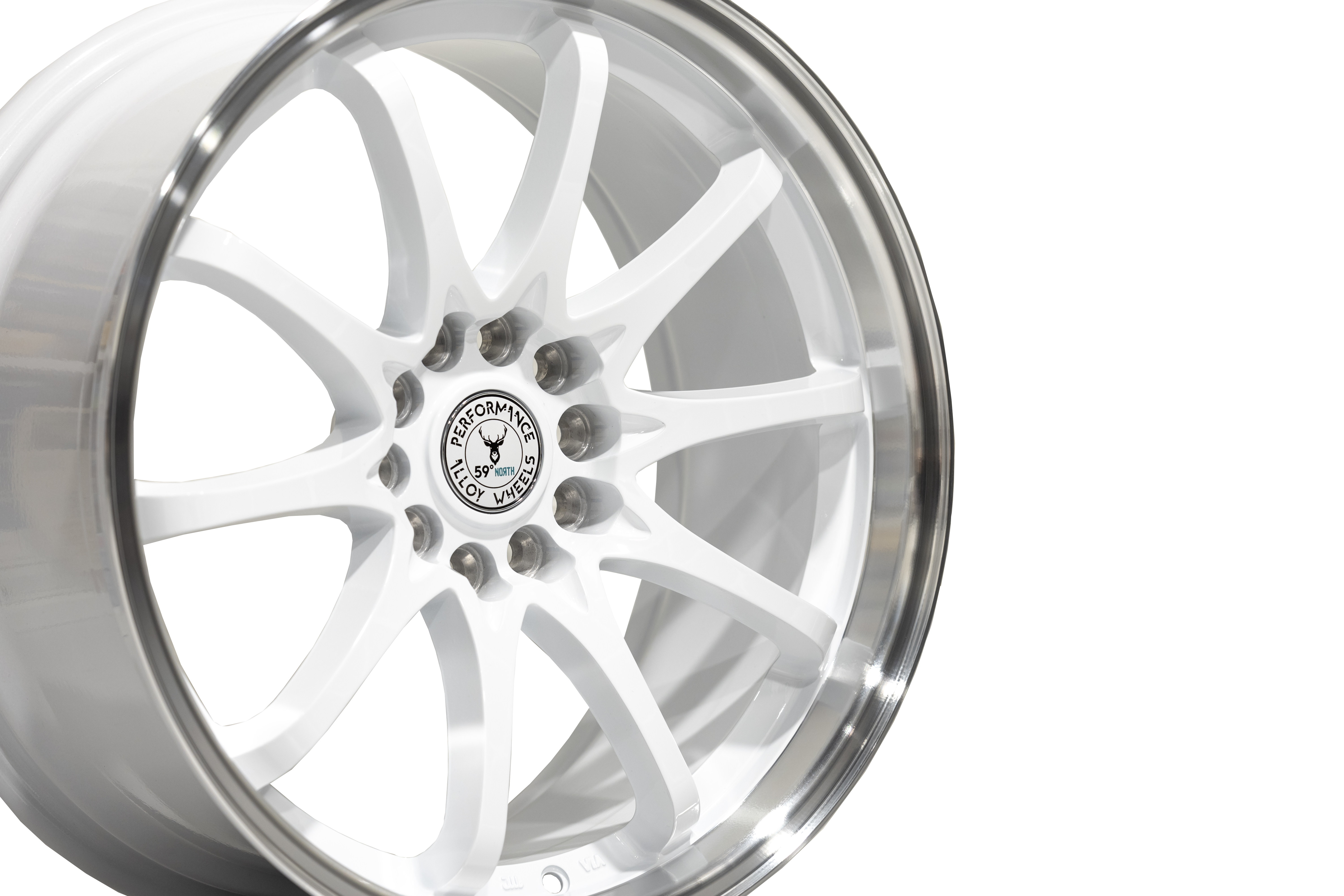 59°North Wheels D-012 8,5x18" ET30 5x114,3/5x120  Gloss white/polished lip - 3