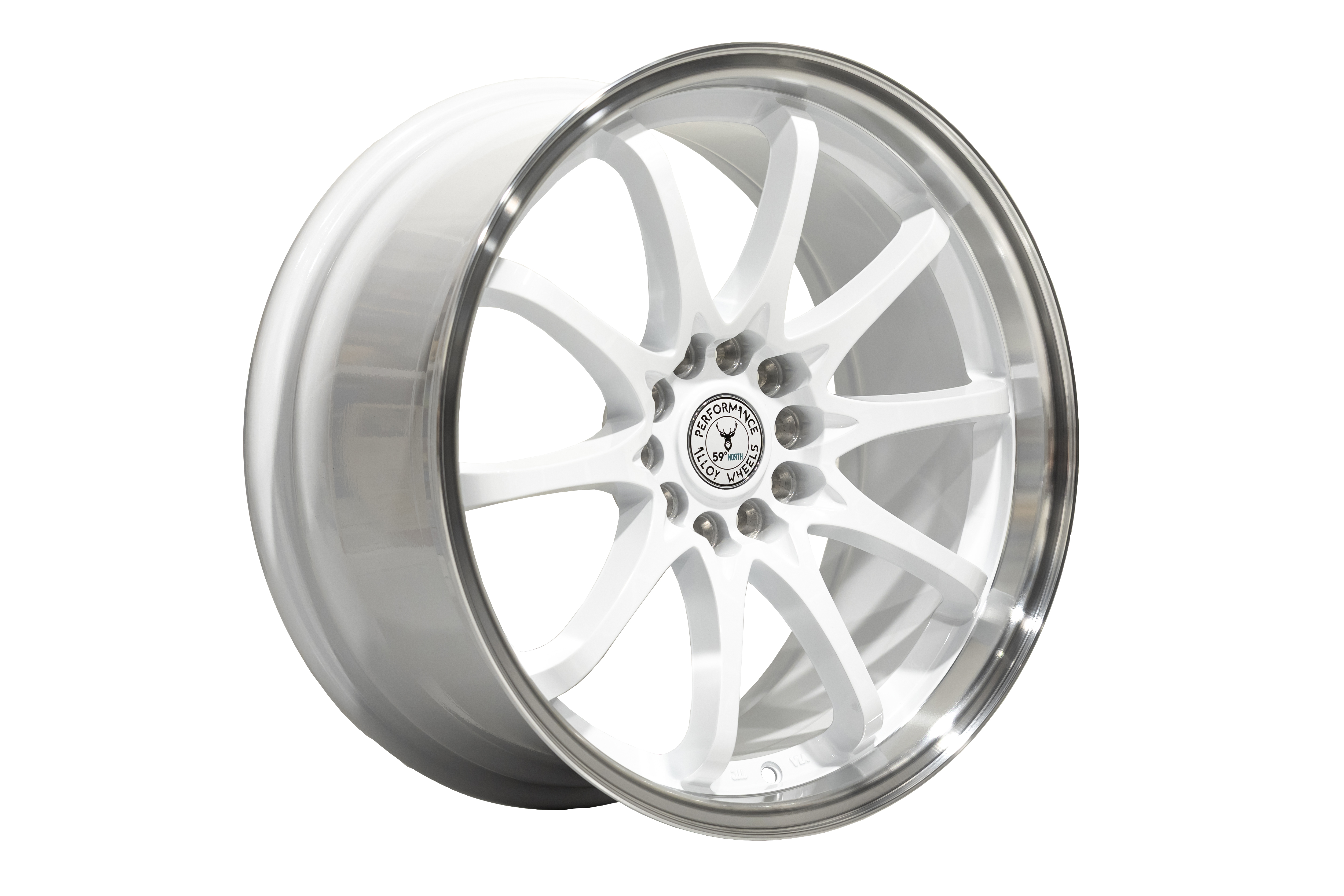 59°North Wheels D-012 8,5x18" ET30 5x114,3/5x120  Gloss white/polished lip