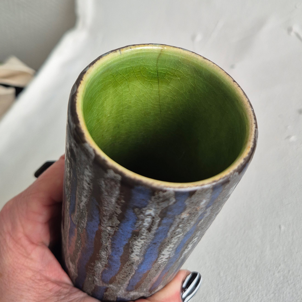 vintage VAS Jasba West Germany, grå-blå-svart-randig, h 18,5 cm - 9