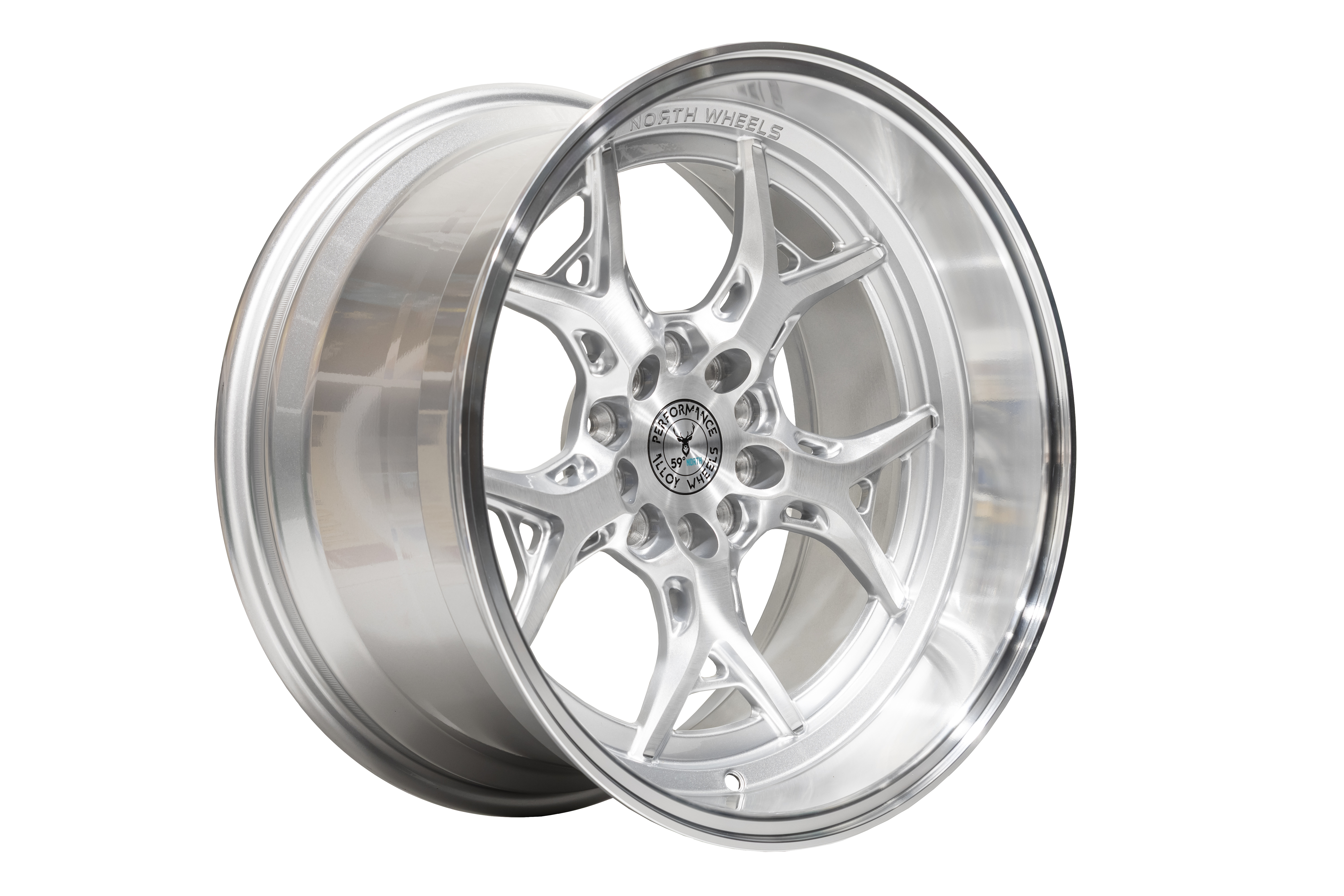 59°North Wheels D-014 9,75x18" ET -5 5x114,3/5x120 borstad silver/polerad läpp