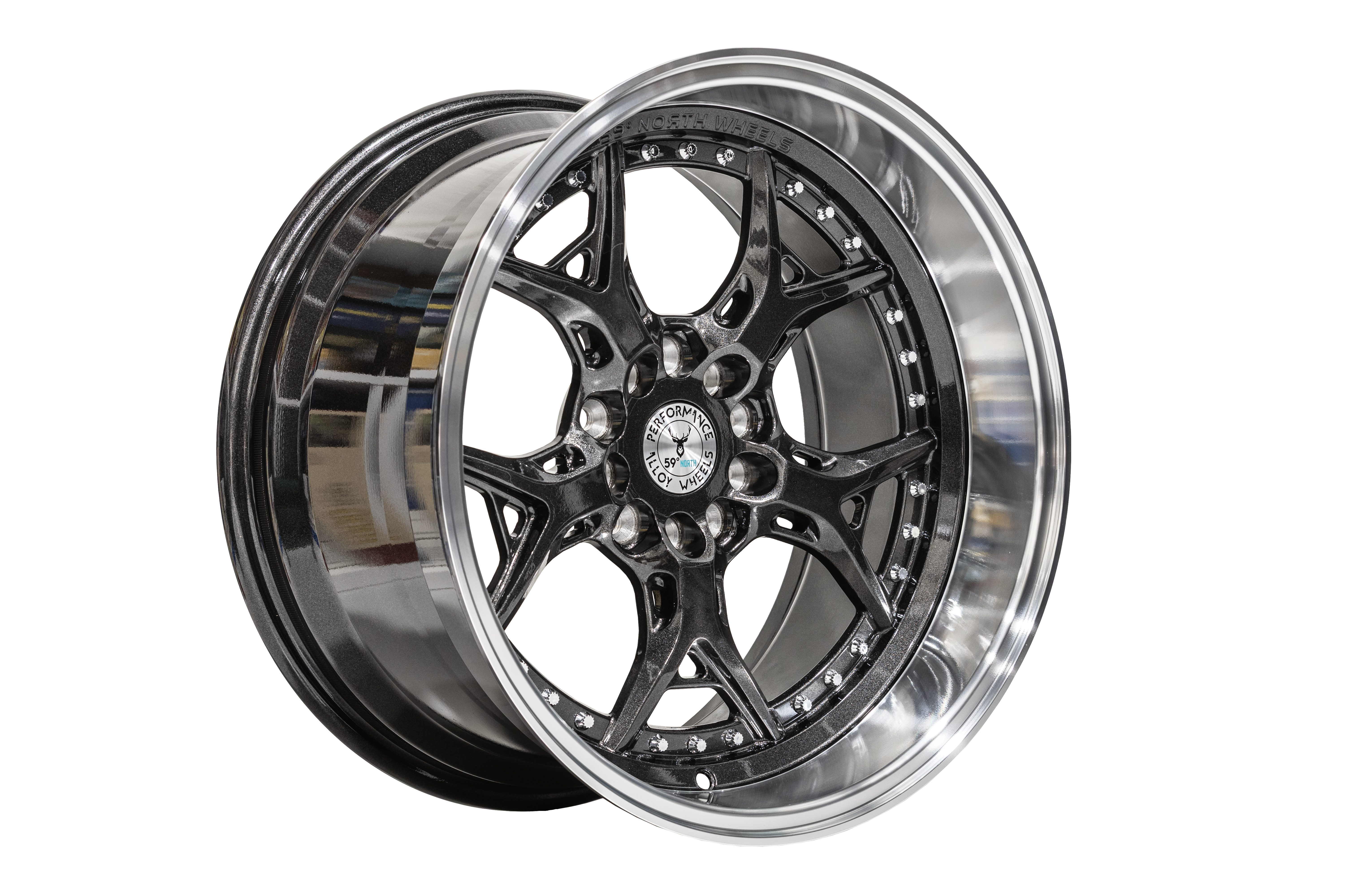 59°North Wheels D-014 9,75x18" ET -5 5x114,3/5x120 gunmetal/polerad läpp