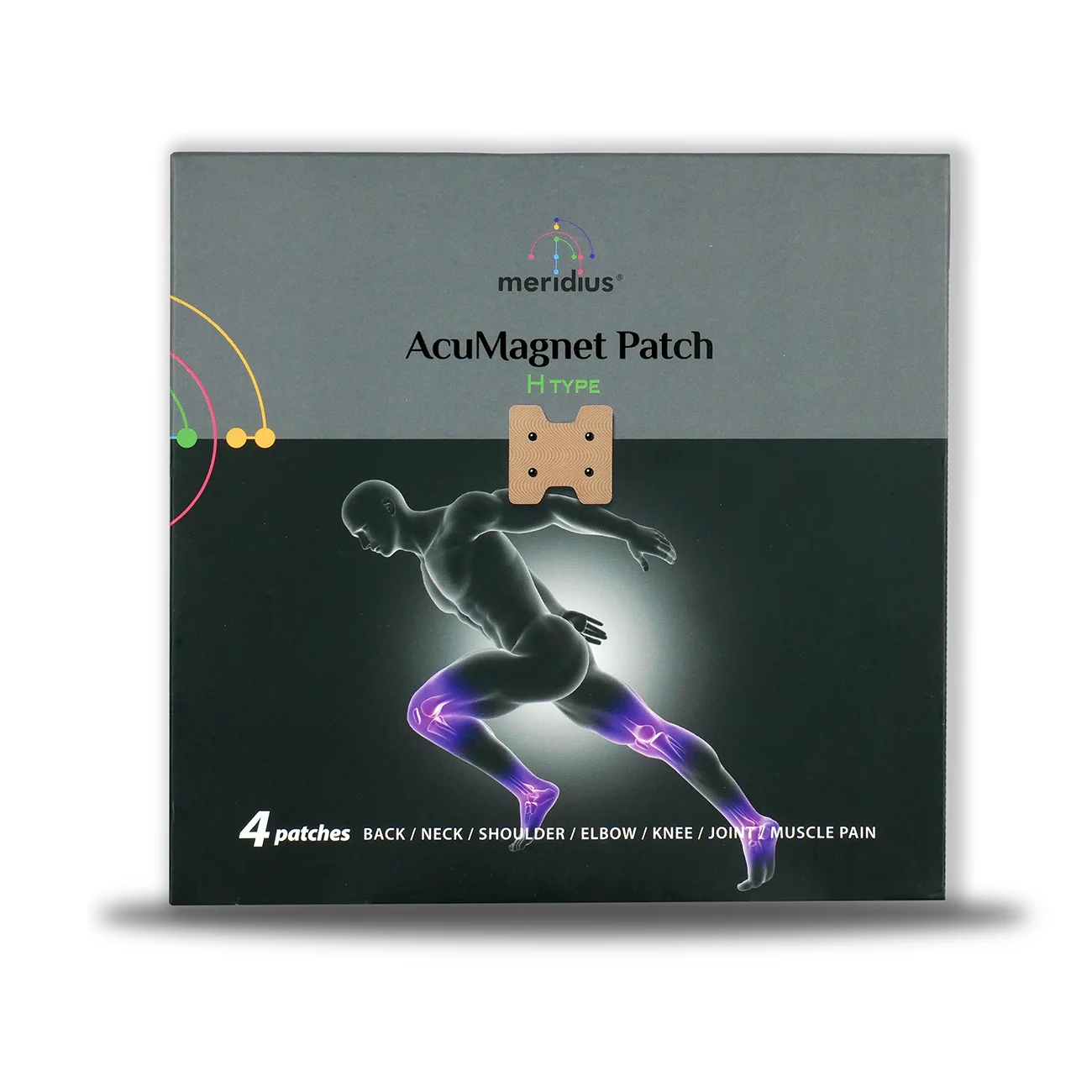 AcuMagnet Patch, Kulplåster för kroppsakupressur och magnetterapi,  H-format plåster, fyra magneter, 1100 gauss per magnet